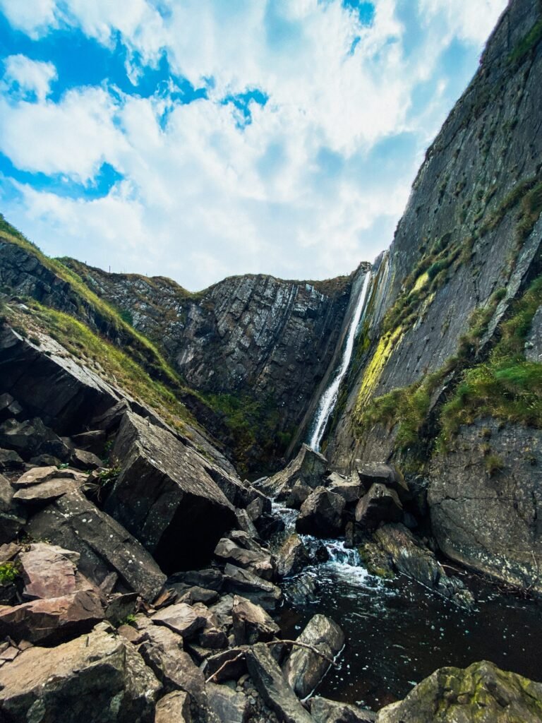 A view of Speke mill mouth waterfall from the bottom of the first cascade.