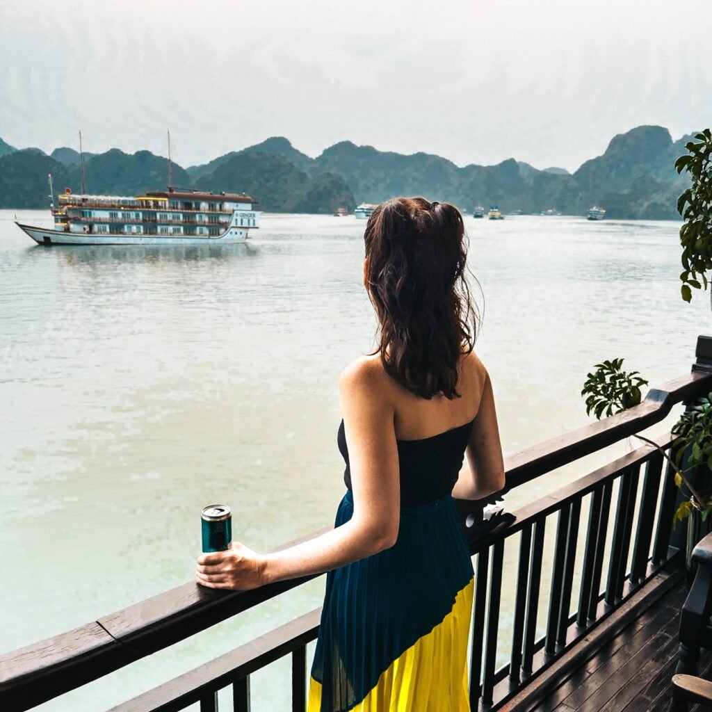 views from the balcony of our cruise ship over ha long bay